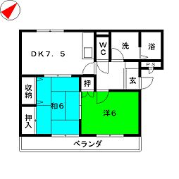 プランドールオカダ 2LDKの間取図画像