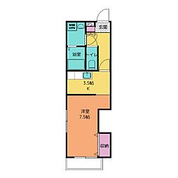 プレジール尾平B 1Kの間取図画像