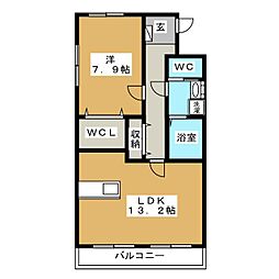 アルバクオーレB 1LDKの間取図画像