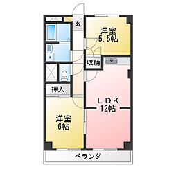 コーポ三瀧 2LDKの間取図画像
