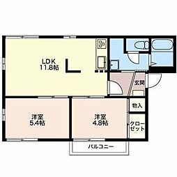 クレストときわB 2LDKの間取図画像