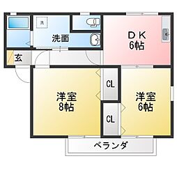 チェルシー・サンエムジェイA 2DKの間取図画像