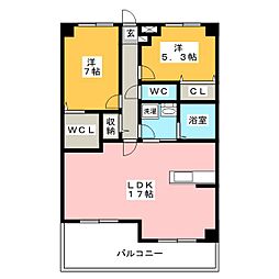 ツインコート大矢知 2LDKの間取図画像