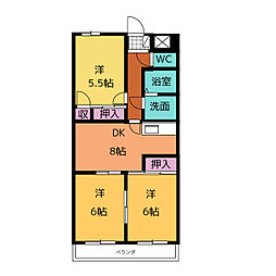 グレースコート下之宮 3階3DKの間取り