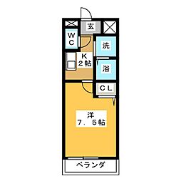 SUN　PISCES 3階1Kの間取り