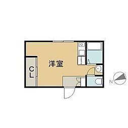 スタジオシスター 2階ワンルームの間取り