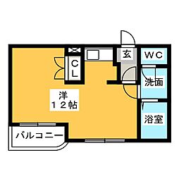 ＢＥＡＮＳ 1階ワンルームの間取り