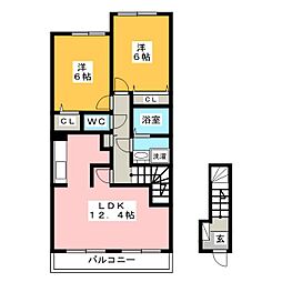 クレーストI 2階2LDKの間取り
