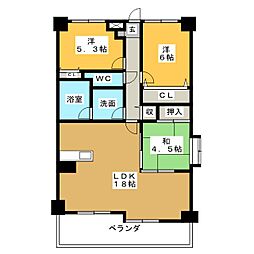 ツインコート大矢知 6階3LDKの間取り