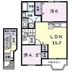 エクセルハイムII 2階2LDKの間取り