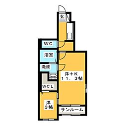 サンモール・K 1階1Kの間取り