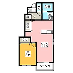 サンリバー 1階1LDKの間取り