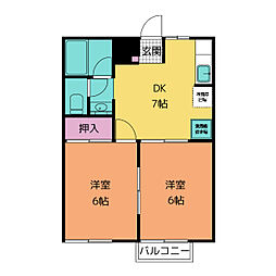 シェレナ山下 I 2階2DKの間取り