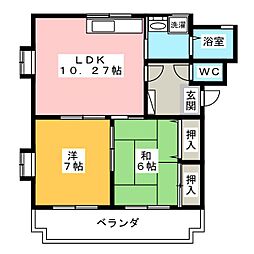 ヴィラ富洲原 3階2LDKの間取り