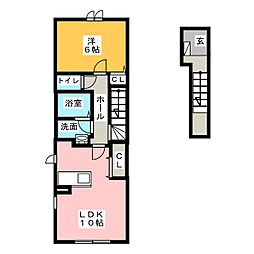 フランボワーズ　II 2階1LDKの間取り