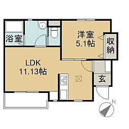 リーブルファイン住吉町 102 1階1LDKの間取り