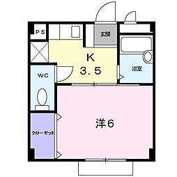 カーサシャルマン 1Kの間取図画像