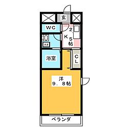 ドゥボア山城B 1Kの間取図画像