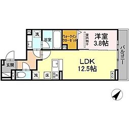 ディーシャンブル富田 1LDKの間取図画像