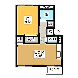 アロールート 1LDKの間取図画像