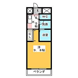 ドゥボア山城B 1Kの間取図画像