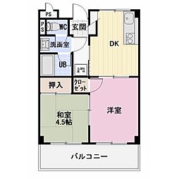 リンピアグランメール 2DKの間取図画像