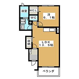 エーデルアンジュＡ 1階1LDKの間取り