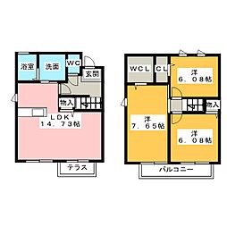 グレイスアベニュー観音寺　Ａ棟 1階3LDKの間取り