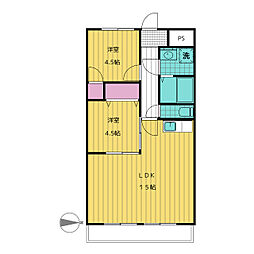 リパルティーレ津新町B 3階2LDKの間取り