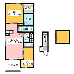 ファイン・ゼファー　II 2階1LDKの間取り