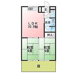 奥田ハイツB 2LDKの間取図画像