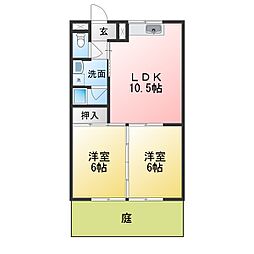 奥田ハイツB 2LDKの間取図画像