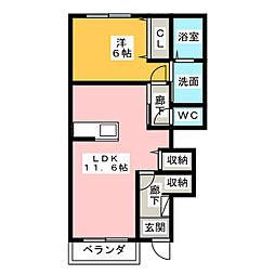 リベルテ南浦 1LDKの間取図画像