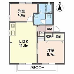 ハイマート本城C 2LDKの間取図画像