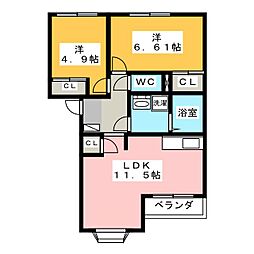 クローバーB 2LDKの間取図画像