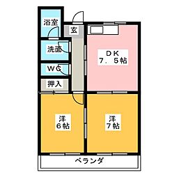 ロイヤルハイムK 2DKの間取図画像
