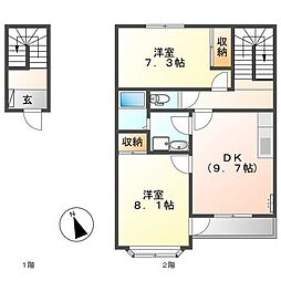 クローバーA 2DKの間取図画像