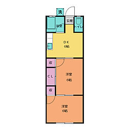 ＴＨビル2 2階2DKの間取り