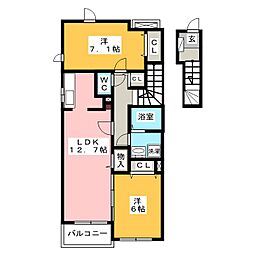 プロヴァンスみなみ山Ｂ 1階2LDKの間取り