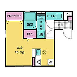 サン・ミシェルII 1階ワンルームの間取り