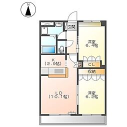 ヴァンパインコートB 2LDKの間取図画像