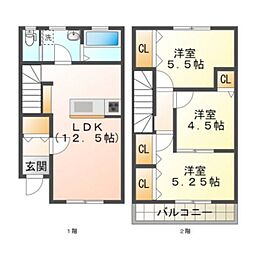 リーブルファイン下箕田 1階3LDKの間取り