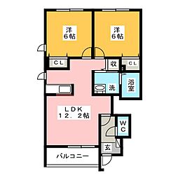 スリーピース　B 1階2LDKの間取り