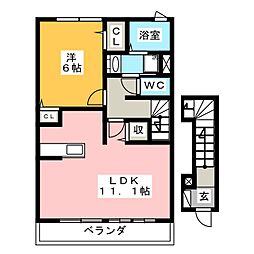 マンダリーナ 2階1LDKの間取り