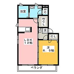 グランサージュ　Ｂ棟 2階1LDKの間取り