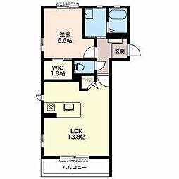 アルデンヌB 1LDKの間取図画像