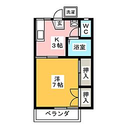 グリーンパークA 1Kの間取図画像
