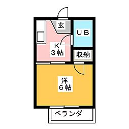 KAMEHOUSE 1Kの間取図画像