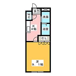 ルーミンズ・ヒル遺跡の丘B 1Kの間取図画像