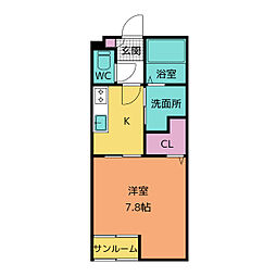 MYヒノリア 2階1Kの間取り